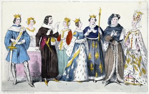 Felipe VI de Valois, Juana de Borgoña, Juan II el Bueno, Juana de Boulogne, Juana de Borbón, Carlos V el Sabio, Carlos VI, Isabeau (Isabel, Isabel) de Baviera (1371-1435) de French School