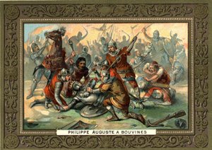 Felipe Augusto en Bouvines en 1214. Cromolitografía del siglo XIX, colección Bianchetti de French School
