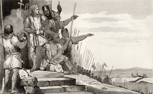 Felipe II Augusto (1165-1223) gana la Batalla de Bouvines después de la oración, de 