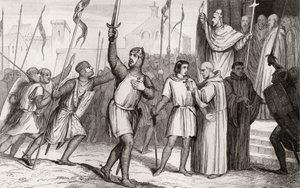 Felipe I (1052-1108) y el Papa Urbano II (c.1035-99) reúnen seguidores para la Primera Cruzada en 1095, de 