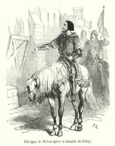 Felipe de Valois después de la batalla de Crécy (grabado) de French School