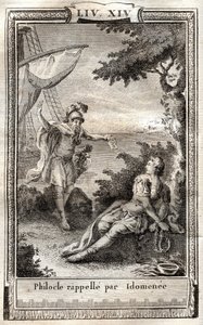 Philocle recuerda a Idomeneo - grabado de 1798 después de Monnet en “Les Aventures de Telemaque, fils d