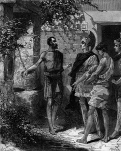Foción (Phokion) (402 a.C. - 318 a.C.) es un estratega y orador ateniense recibiendo a los enviados de Alejandro Magno después de la victoria de Arbelles. de French School