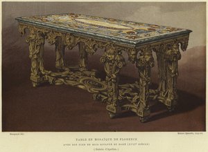 Mesa de pietra dura (mosaico florentino) con patas talladas y doradas, siglo XVII