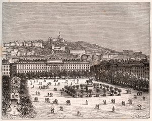 Place Bellecour o Place Louis-le-Grand - la plaza más grande de Lyon - grabado en “La France illustrée: géographie, histoire, administración statistique” por V.-A. Malt-Brown. 1884 de French School