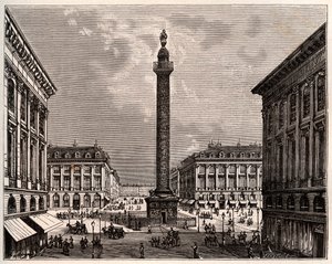 Place Vendôme en París en el siglo XIX - grabado en 
