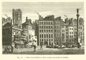 Plaza del Châtelet en 1818; según un dibujo de Goblain de French School