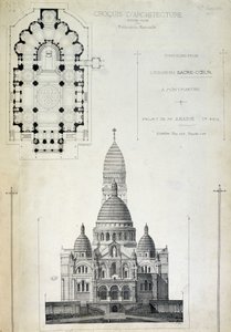 Plano y elevación del Sagrado Corazón, proyecto de Mr. Abadie, finales del siglo XIX de French School