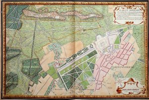 Plano y levantamiento topográfico del castillo, parque y pueblo de Fontainebleau de French School