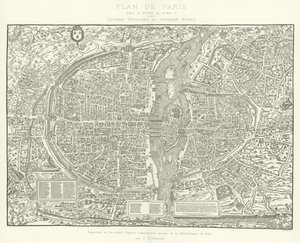 Plano de París, bajo el Reinado de Enrique II por Olivier Truschet y Germain Hoyau