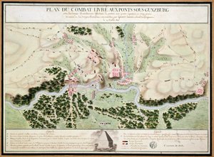 Plan de eventos en la Batalla de Gunzburg entre tropas austriacas y francesas en 1805, 1808 de French School