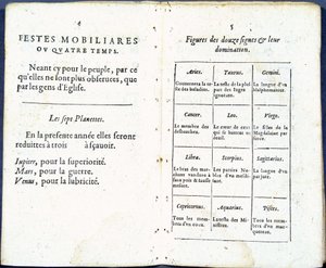 Planetas y signos astrológicos tratados humorísticamente - en "Almanaque para el tiempo pasado" de Jean Guerin de French School