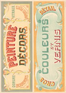 Placa 22: Modelos de señalización para pintor de letras Art Nouveau (Decoraciones de pintura, colores y barniz) de French School