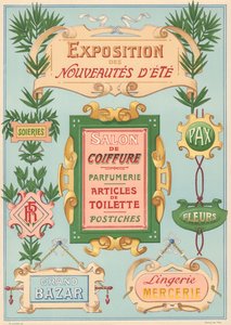 Placa n° 17: Modelos de señalización para pintor Art Nouveau (Exposición, Salón de peluquería, Bazar, Mercería) de French School