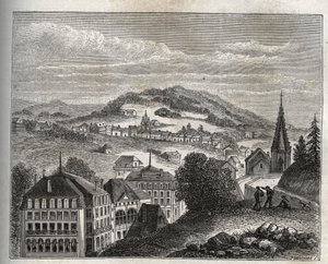 Plombieres-les-Bains, balneario termal de Vosgos - grabado en "La Francia ilustrada: geografía, historia, administración estadística" de V.A. Malt-Brown. 1884 de French School