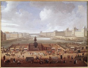 Pont-Neuf, París, visto desde la entrada a Place Dauphine mostrando el Colegio de las 4 Naciones, Quai Malaquais y el Louvre