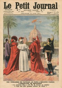 El Papa Pío X observando el avión de André Beaumont volando sobre Roma desde la terraza del Vaticano, ilustración de 
