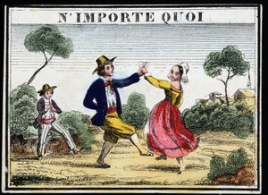 Baile popular con el sonido de la flauta - grabado de French School