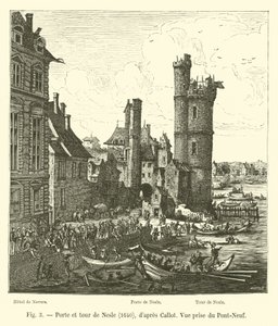Puerta y torre de Nesle, 1640, según Callot, Vista tomada del Pont-Neuf de French School