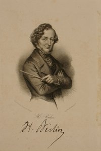 Retrato y firma de Hector Berlioz (1803-69)