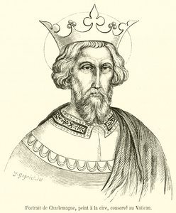 Retrato de Carlomagno, pintado en cera, conservado en el Vaticano de French School