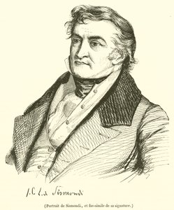 Retrato de Sismondi, y facsímil de su firma de French School