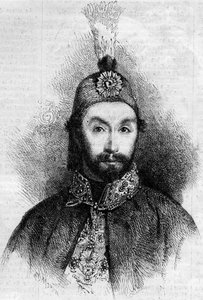 Retrato de Abdulmecit I (Abdul-Medjid-Khan, Abdul Medjid Khan) (1823-1861), sultán del Imperio Otomano. Grabado en 