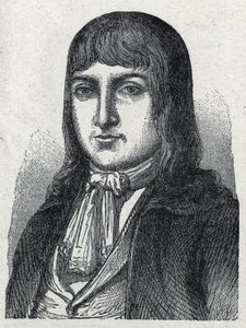 Retrato de Amateur Jerome Le Bras des Forges, caballero de Boishardy (Bois hardy o Bois-Hardy), jefe chouan de la Revolución Francesa (1762-1795). Grabado de 1889. Colección privada. de French School