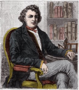 Retrato de Andre Marie Ampere (1775-1836) físico francés - Andre-Marie Ampere (1775-1836), físico francés y pionero de la electrodinámica - Grabado en “Ciencias al alcance de todos - física y química populares” por Alexis Clerc - Finales del siglo XIX de French School