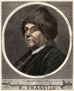 Retrato de BENJAMIN FRANKLIN (1706-1790) impresor, editor, científico, inventor, estadista y diplomático estadounidense - Retrato de Benjamin Franklin (1706-1790), físico, filósofo y político estadounidense - Grabado en “Ciencias puestas al alcance de todo