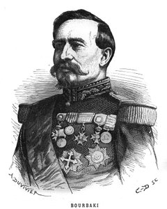 Retrato de Charles Denis Bourbaki (1816-1897), oficial francés. Grabado en "Les Illustrations De L