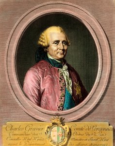 Retrato de Charles Gravier, Conde de Vergennes (1719 - 1787). Grabado del siglo XVIII. Colección privada. de French School