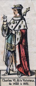 Retrato de Carlos VII de Francia, conocido como Carlos el Victorioso o Carlos el Bien Servido (1403-1461) (dinastía de los Capetos). Ilustración de finales del siglo XIX. de French School