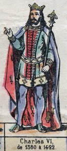 Retrato de Carlos VI de Francia, conocido como Carlos el Bienamado (1368-1422) (dinastía de los Capetos). Ilustración de finales del siglo XIX