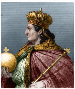 Retrato de Childeberto II (v. 570 - 596), Rey de Austrasia - en “Histoire des Francais” por Lavallee, grabado, sd.