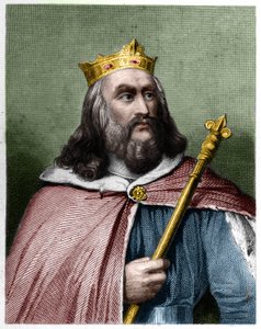 Retrato de Clotario (Clothaire) II (584 - 628), Rey de Neustria y Rey de los Francos - en "Histoire des Francais" por Lavallee, grabado, sd. de French School