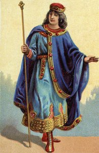Retrato de Dagoberto II, rey de los francos de 711 a 716. Cromolitografía alrededor de 1890. de French School