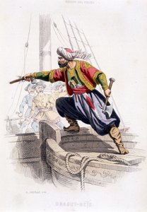 Retrato de Dragut - Reís, pirata turco del siglo XVI - en "Historia de los piratas y corsarios del Océano y del Mediterráneo" por P. Christian, París, ed. D. Cavaillès, Tomo 1