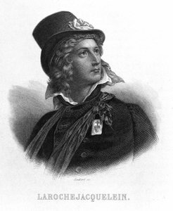 Retrato de Henri du Vergier, Conde de La Rochejaquelein (o Verger de La Rochejacquelein) (1772-1794). Tiene en el pecho la insignia de los vendedores. - en “Revolución francesa” de Thiers. siglo XIX