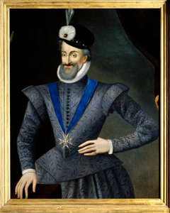 Retrato de Enrique IV (1553-1610) Rey de Francia. Lleva el collar de la insignia de la Orden del Espíritu Santo. Pintura anónima francesa del siglo XVII. Mención obligatoria: Sully sur Loi de French School
