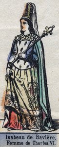 Retrato de Isabeau (Isabelle, Elisabeth) de Baviera (1371-1435), esposa de Carlos VI de Francia. (dinastía Capeto). Ilustración de finales del siglo XIX. de French School