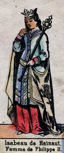 Retrato de Isabelle de Hainaut (1170-1190), esposa de Felipe II de Francia (dinastía de los Capetos). Ilustración de finales del siglo XIX