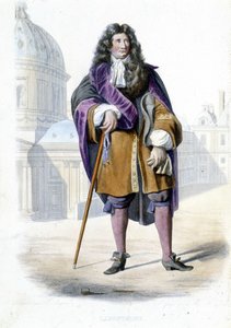 Retrato de Jean de La Fontaine, escritor francés (1621-1695) - en Ed. Mennechet, "Le Plutarque français" de French School