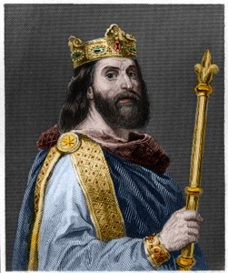 Retrato de Luis II el Tartamudo o el Holgazán (846 - 879), Rey de Francia - en “Histoire des Français” por Lavallée, grabado, s.d. de French School