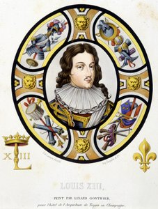 Retrato de Luis XIII Rey de Francia (1601-1643). Facsímil de un vitral de la Edad Media en Historia de la pintura sobre vidrio por Ferdinand de Lasteyrie de French School