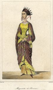 Retrato de Margarita de Provenza (1221 - 1295), Reina de Francia, esposa de Luis IX. Grabado del siglo XIX. de French School
