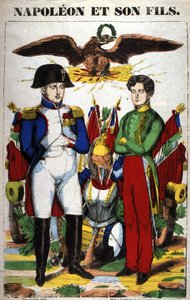 Retrato de Napoleón I y su hijo, Napoleón II. Imagen de Epinal de French School