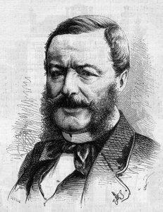 Retrato de Nestor Roqueplan (1804-1870), escritor, periodista y administrador de teatros franceses. Grabado en "Le Monde Illustré" n°681 del 30 de abril