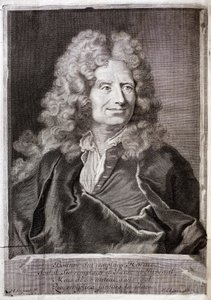 Retrato de Nicolas Boileau, también conocido como Boileau Despreaux (Boileau-Despreaux) (1636-1711) poeta, escritor. Grabado para ilustrar las Obras de M. Boileau Despreaux, con iluminaciones históricas, Volumen 1, edición Fabre et Barillot.