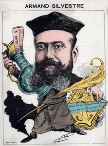 Retrato de Paul Armand Silvestre (1837-1901), poeta francés - caricatura de otros (Collignon y Tocqueville) en "Les Hommes d